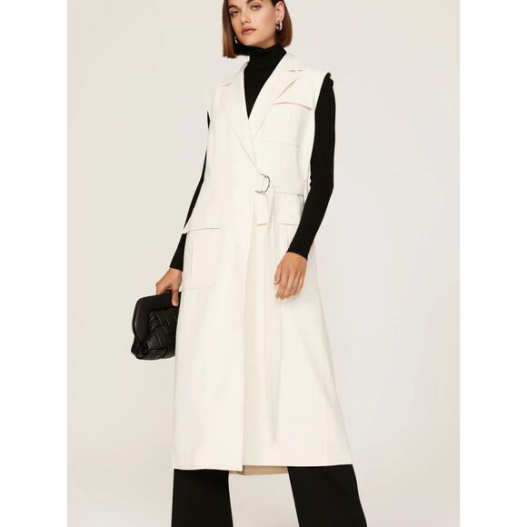 Marina Moscone Collective Vest Womens Medium White Twill Long Wrap Collared - Picture 1 of 11